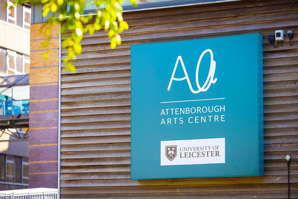 Teal Attenborough Arts Centre sign on the side of the building.